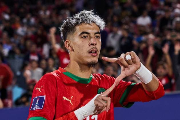 (251020) -- SANTIAGO, Oct. 20, 2025 -- Yassir Zabiri of Morocco celebrates his goal during the final match between Argentina and Morocco at the FIFA U-20 World Cup Chile 2025 in Santiago, Chile, Oct. 19, 2025. ) (SP)CHILE-SANTIAGO-FOOTBALL-FIFA U20 WORLD CUP-FINAL MengxDingbo 