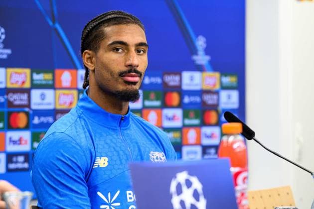 LEVERKUSEN, GERMANY - 20 OCTOBER, 2025: Loic Bade - UEFA Champions League, MD-1, press conference, PK, Pressekonferenz at BayArena.  Copyright: xx