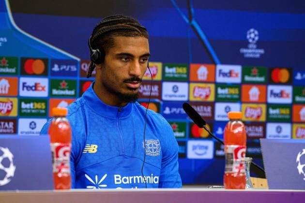 LEVERKUSEN, GERMANY - 20 OCTOBER, 2025: Loic Bade - UEFA Champions League, MD-1, press conference, PK, Pressekonferenz at BayArena.  Copyright: xx