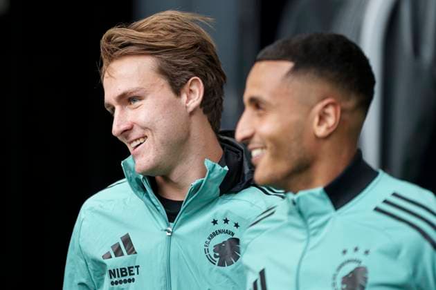 Denmark Champions League FC Copenhagen William Clem and Elias Achouri during FC Copenhagen s training at Parken on Monday, October 20, 2025. FC Copenhagen faces the German team Borussia Dortmund in the UEFA Champions League in Parken on Tuesday , Copenhagen Denmark Copyright: Ritzau Scanpix LiselottexSabroex spdk20251020-160240-L