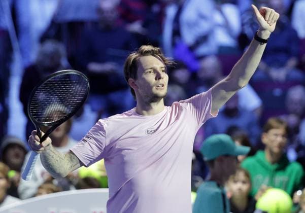 TENNIS - ATP, Tennis Herren Erste Bank Open VIENNA,AUSTRIA,20.OCT.25 - TENNIS - ATP World Tour, Erste Bank Open. Image shows the rejoicing of Alexander Bublik (KAZ).  GEPAxpictures xWalterxLuger