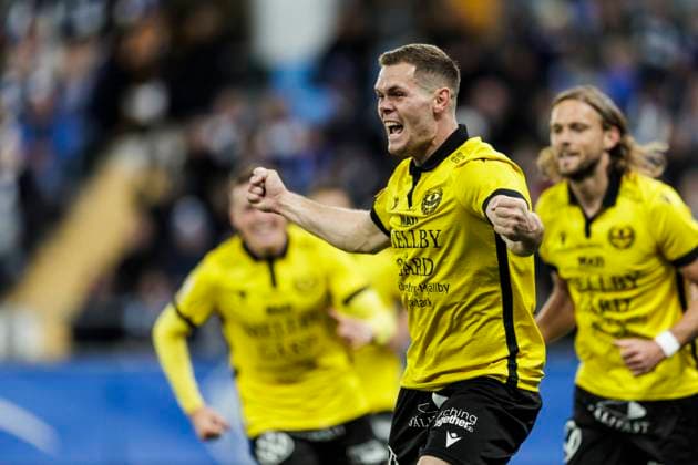 251020 Mjällbys Jacob Bergström jublar efter 0-1 under fotbollsmatchen i Allsvenskan mellan IFK Göteborg och Mjällby den 20 oktober 2025 i Göteborg. Copyright: MICHAELxERICHSEN BB251020MI016