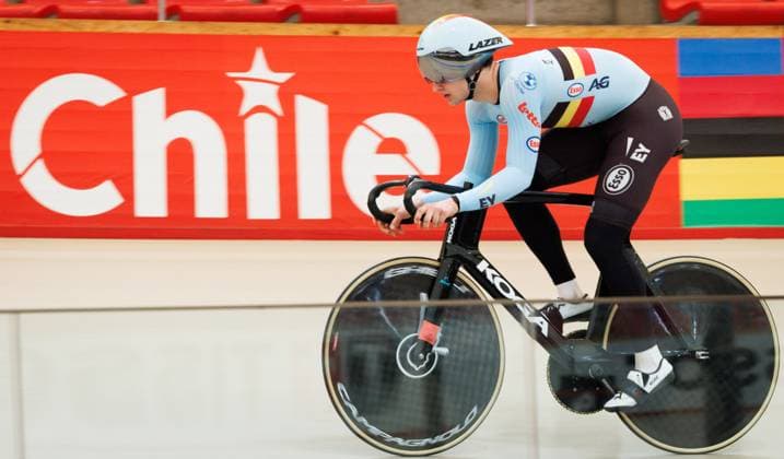 Belgian Lowie Nulens pictured in action during a training session ahead of the 2025 UCI Track World Championships, in Santiago, Chile, Monday 20 October 2025. The Track World Championships take place from 22 to 26 October at the Velodromo de Penalolen in Santiago, Chile. BENOITxDOPPAGNE  x137414671x