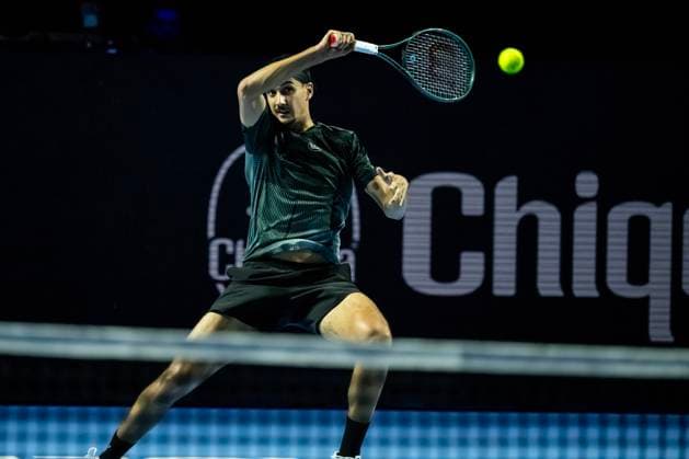 20th October 2025; St. Jakobshalle, Basel, Switzerland; 2025 ATP, Tennis Herren Swiss Indoor Tennis Day 2; Lorenzo Sonego (ITA) in action against Alejandro Davidovich Fokina (ESP) in the first round  DavidxEmm