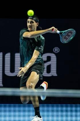 20th October 2025; St. Jakobshalle, Basel, Switzerland; 2025 ATP, Tennis Herren Swiss Indoor Tennis Day 2; Lorenzo Sonego (ITA) in action against Alejandro Davidovich Fokina (ESP) in the first round  DavidxEmm