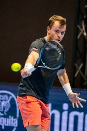 20th October 2025; St. Jakobshalle, Basel, Switzerland; 2025 ATP, Tennis Herren Swiss Indoor Tennis Day 2; Remy Bertola (SUI) in action against Jaume Munar (ESP) in the first round  DavidxEmm