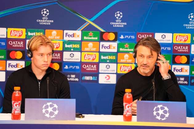 Denmark Champions League Dortmund Head coach Niko Kovac and Daniel Svensson during Borussia Dortmund s press conference, PK, Pressekonferenz in Parken on Monday, October 20, 2025. Borussia Dortmund will face FC Copenhagen in the Champions League in Parken on Tuesday. (Photo: Liselotte Sabroe Scanpix 2025) , Copenhagen Denmark Copyright: LiselottexSabroex spdk20251020-193221-L