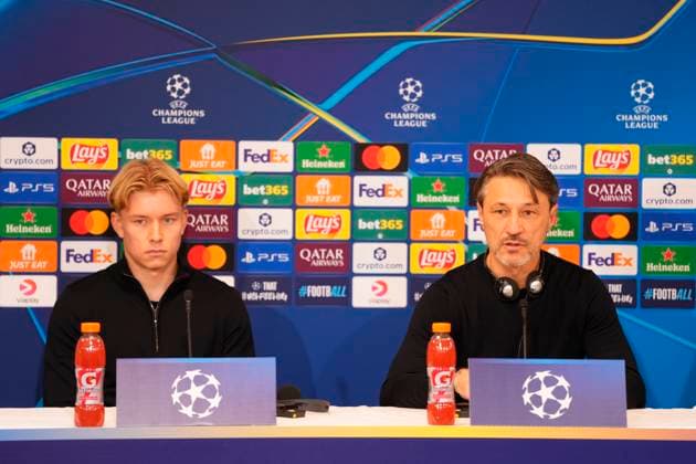 Denmark Champions League Dortmund Head coach Niko Kovac and Daniel Svensson during Borussia Dortmund s press conference, PK, Pressekonferenz at Parken on Monday, October 20, 2025. Borussia Dortmund will face FC Copenhagen in the Champions League at Parken on Tuesday. (Photo: Liselotte Sabroe Scanpix 2025) , Copenhagen Denmark Copyright: LiselottexSabroex spdk20251020-193318-L
