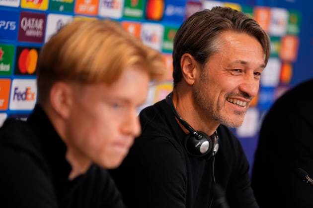 Denmark Champions League Dortmund Head coach Niko Kovac and Daniel Svensson during Borussia Dortmund s press conference, PK, Pressekonferenz at Parken on Monday, October 20, 2025. Borussia Dortmund faces FC Copenhagen in the Champions League at Parken on Tuesday. (Photo: Liselotte Sabroe Scanpix 2025) , Copenhagen Denmark Copyright: LiselottexSabroex spdk20251020-194342-L