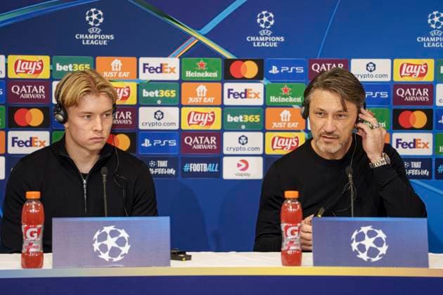 Denmark Champions League Dortmund Head coach Niko KovaA and Daniel Svensson during Borussia Dortmund s press conference, PK, Pressekonferenz in Parken on Monday, October 20, 2025. Borussia Dortmund will face FC Copenhagen in the Champions League in Parken on Tuesday. (Photo: Liselotte Sabroe Ritzau Scanpix) , Copenhagen Denmark Copyright: Ritzau Scanpix LiselottexSabroex spdk20251020-194833-L