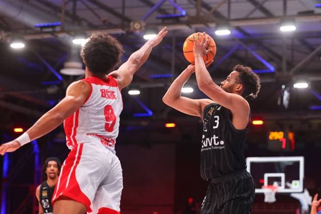 Wurf von Miles Lamar Tention (Tuebingen) RheinStars Koeln - Tigers Tuebingen, Basketball, 2. Bundesliga ProA, 20.10.2025 RheinStars Koeln - Tigers Tuebingen, Basketball, 2. Bundesliga ProA, 20.10.2025 Koeln Copyright: xEibner-Pressefotox EP_RWS