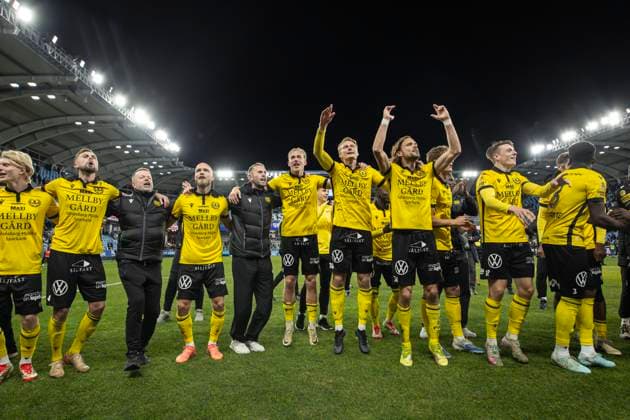 251020 Mjällbys spelare jublar efter fotbollsmatchen i Allsvenskan mellan IFK Göteborg och Mjällby den 20 oktober 2025 i Göteborg. Copyright: MICHAELxERICHSEN BB251020MI046