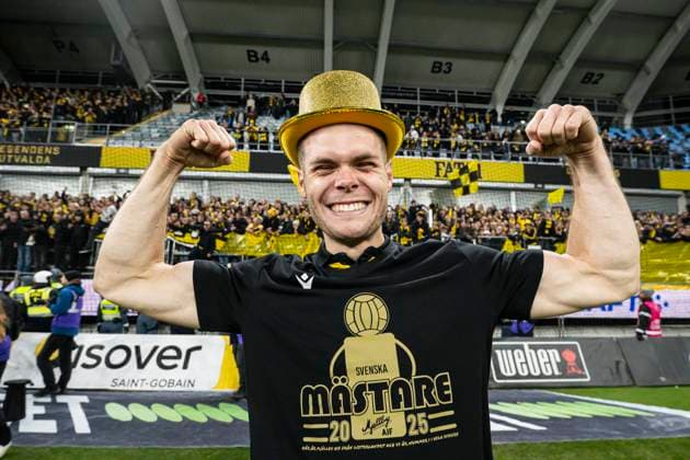 251020 Mjällbys Jacob Bergström jublar efter fotbollsmatchen i Allsvenskan mellan IFK Göteborg och Mjällby den 20 oktober 2025 i Göteborg. Copyright: CARLxSANDIN BB251020CS052