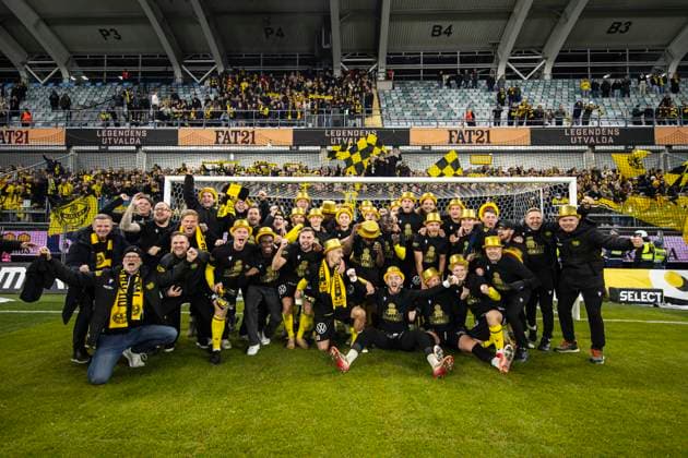 251020 Mjällbys spelare jublar efter fotbollsmatchen i Allsvenskan mellan IFK Göteborg och Mjällby den 20 oktober 2025 i Göteborg. Copyright: MICHAELxERICHSEN BB251020MI053