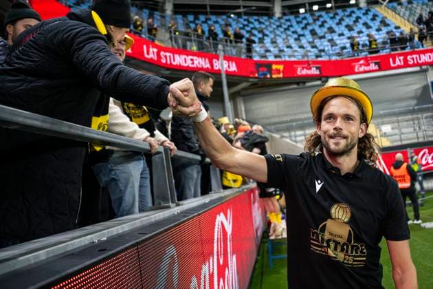251020 Mjällbys Tom Pettersson jublar efter fotbollsmatchen i Allsvenskan mellan IFK Göteborg och Mjällby den 20 oktober 2025 i Göteborg. Copyright: CARLxSANDIN BB251020CS064