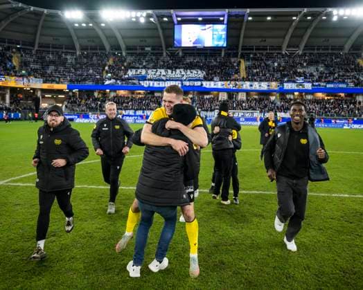 251020 Mjällbys Jacob Bergström jublar efter fotbollsmatchen i Allsvenskan mellan IFK Göteborg och Mjällby den 20 oktober 2025 i Göteborg. Copyright: MATHIASxBERGELD BB251020MB089