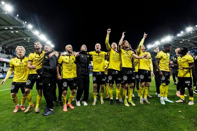 251020 Mjällbys spelare jublar efter fotbollsmatchen i Allsvenskan mellan IFK Göteborg och Mjällby den 20 oktober 2025 i Göteborg. Copyright: MICHAELxERICHSEN BB251020MI062