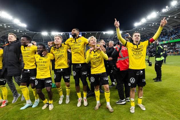 251020 Mjällbys spelare jublar efter fotbollsmatchen i Allsvenskan mellan IFK Göteborg och Mjällby den 20 oktober 2025 i Göteborg. Copyright: MICHAELxERICHSEN BB251020MI093