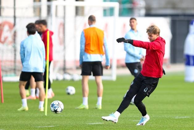 Club s goalkeeper Nordin Jackers pictured during a training session of Belgian soccer team Club Brugge KV, on Tuesday 21 October 2025 in Knokke-Heist. The team is preparing for tomorrow s game against German FC Bayern Munchen, on day three of the League phase of the UEFA Champions League tournament. BRUNOxFAHY  x137497978x