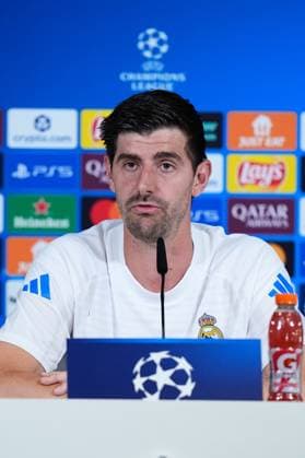 October 21, 2025, Valdebebas, Madrid, Spain: Thibaut Courtois attends his press conference, PK, Pressekonferenz during a training session and press conference ahead of their UEFA Champions League 2025 26 match against Juventus FC at Ciudad Deportiva Real Madrid on October 21, 2025, in Valdebebas, Madrid, Spain. Valdebebas Spain - ZUMAa181 20251021_zaa_a181_059 Copyright: xDennisxAgyemanx