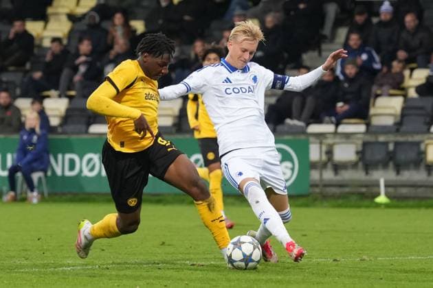 Mittwoch, 21.10.2025 Saison 2025 2026 3. Spieltag UEFA Youth League im Tingbjerg Idraetspark, Kopenhagen, Denmark. FC Kopenhagen U19 - BV Borussia Dortmund U19. Pharell Kegni (BVB)