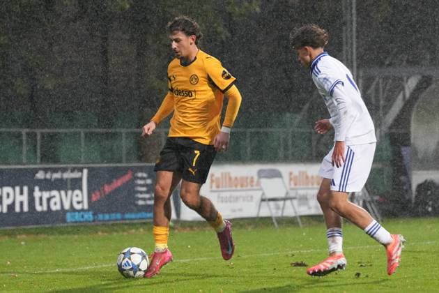 Mittwoch, 21.10.2025 Saison 2025 2026 3. Spieltag UEFA Youth League im Tingbjerg Idraetspark, Kopenhagen, Denmark. FC Kopenhagen U19 - BV Borussia Dortmund U19. Taycan Macid Etcibasi (BVB)