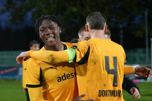 Mittwoch, 21.10.2025 Saison 2025 2026 3. Spieltag UEFA Youth League im Tingbjerg Idraetspark, Kopenhagen, Denmark. FC Kopenhagen U19 - BV Borussia Dortmund U19. Pharell Kegni (BVB)