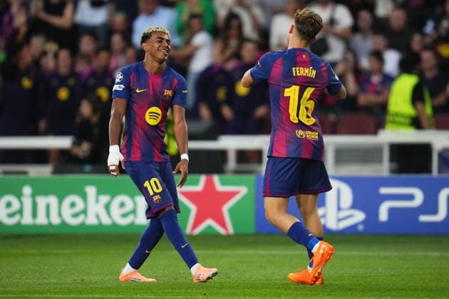 during the UEFA Champions League match, between FC Barcelona, Barca and Olympiacos FC, Lluis Companys Stadium on October 21, 2025 in Barcelona, Spain. (Photo by Bagu Blanco PRESSIN).. Copyright: xBaguxBlancox xPRESSINx