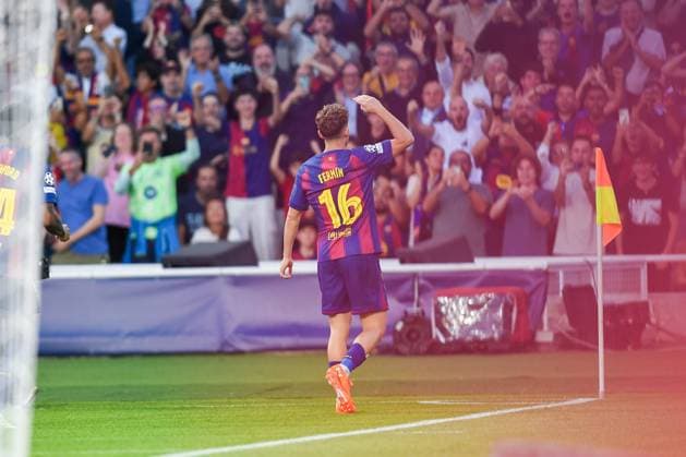 FC Barcelona, Barca v OLIMPIACOS FC OLIMPIC STADIUM LLUIS COMPANYS. MONTJUIC,BARCELONA. October 21,2025 FC BARCELONA vs OLIMPIACOS FC October 21,2025 Fermin Lopez (16) of FC Barcelona celebrates scoring his team s first goal during the soccer match corresponding to the third match of the group stage of the UEFA Champions League between FC Barcelona and Olimpiacos FC at Olimpic Stadium Lluis Companys of MontjuÃ¯c in Barcelona, Spain. Barcelona ESP Copyright: xS.xRosx