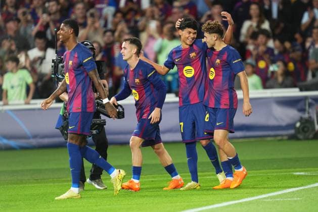during the UEFA Champions League match, between FC Barcelona, Barca and Olympiacos FC, Lluis Companys Stadium on October 21, 2025 in Barcelona, Spain. (Photo by Bagu Blanco PRESSIN).. Copyright: xBaguxBlancox xPRESSINx