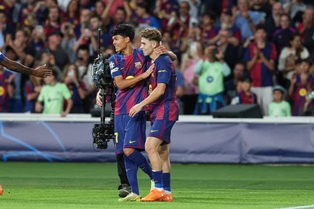 October 21, 2025, Barcelona, Barcelona, SPAIN: Fermin Lopez of FC Barcelona, Barca celebrates a goal during the UEFA Champions League 2025 26 League Phase MD3 match between FC Barcelona and Olympiacos FC at Estadi Olimpic Lluis Companys on October 21, 2025 in Barcelona, Spain. Barcelona SPAIN - ZUMAa181 20251021_zaa_a181_132 Copyright: xIrinaxR.xHipolitox