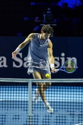 21st October 2025; St. Jakobshalle, Basel, Switzerland; 2025 ATP, Tennis Herren Swiss Indoor Tennis Day 3; Ben Shelton (USA) in action during the match against Kamil Majchrzak (POL) in the first round  DavidxEmm