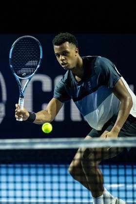 21st October 2025; St. Jakobshalle, Basel, Switzerland; 2025 ATP, Tennis Herren Swiss Indoor Tennis Day 3; Giovanni Mpetshi Perricard (FRA) in action during the match against Joao Fonseca (BRA) in the first round  DavidxEmm
