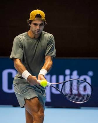 21st October 2025; St. Jakobshalle, Basel, Switzerland; 2025 ATP, Tennis Herren Swiss Indoor Tennis Day 3; Marcos Giron (USA) in action during the match against Denis Shapovalov (CAN) in the first round  DavidxEmm