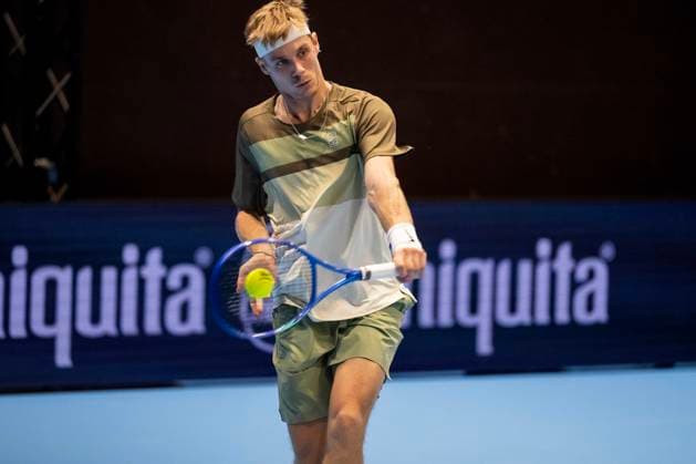 21st October 2025; St. Jakobshalle, Basel, Switzerland; 2025 ATP, Tennis Herren Swiss Indoor Tennis Day 3; Denis Shapovalov (CAN) in action during the match against Marcos Giron (USA) in the first round  DavidxEmm