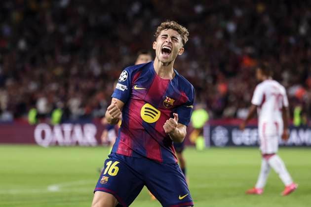 October 21, 2025, Barcelona, Barcelona, SPAIN: Fermin Lopez of FC Barcelona, Barca celebrates a goal during the UEFA Champions League 2025 26 League Phase MD3 match between FC Barcelona and Olympiacos FC at Estadi Olimpic Lluis Companys on October 21, 2025 in Barcelona, Spain. Barcelona SPAIN - ZUMAa181 20251021_zaa_a181_276 Copyright: xJavierxBorregox
