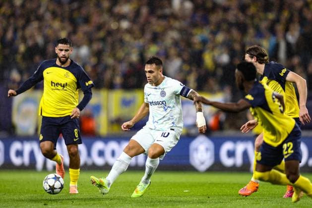 Inter s Lautaro Martinez pictured in action during a soccer game between Belgian Royale Union Saint-Gilloise and Italian Internazionale Milano, Tuesday 21 October 2025 in Brussels, on the third day of the League phase of the UEFA Champions League tournament. BRUNOxFAHY  x137533652x