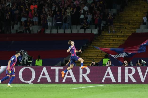 October 21, 2025, Barcelona, Barcelona, SPAIN: Fermin Lopez of FC Barcelona, Barca celebrates a goal during the UEFA Champions League 2025 26 League Phase MD3 match between FC Barcelona and Olympiacos FC at Estadi Olimpic Lluis Companys on October 21, 2025 in Barcelona, Spain. Barcelona SPAIN - ZUMAa181 20251021_zaa_a181_322 Copyright: xIrinaxR.xHipolitox