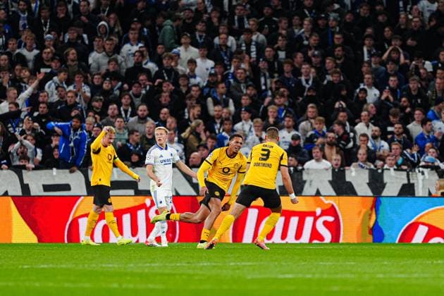 Torjubel nach Tor zum 0:1 Felix Nmecha (Borussia Dortmund, 08) DEN, FC Kopenhagen vs. Borussia Dortmund, Fussball, UEFA Champions League, Spieltag 3, Spielzeit 2025 2026, 21.10.2025 DEN, FC Kopenhagen vs. Borussia Dortmund, Fussball, UEFA Champions League, Spieltag 3, Spielzeit 2025 2026, 21.10.2025 Kopenhagen Copyright: xEibner-Pressefoto MarcelxvonxFehrnx EP_MFN