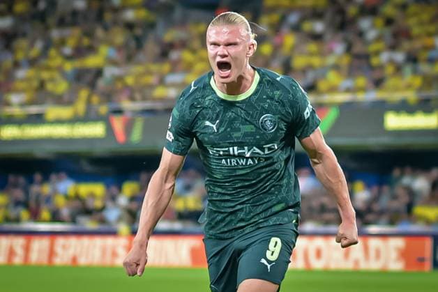 Erling Haaland (Manchester City) celebrates during a UEFA Champions League match between Villarreal FC and Manchester City at Estadio de La Ceramica in Villarreal, , Spain, on October 21 2025. Photo by Felipe Mondino Copyright: x@FELIPExMONDINOx