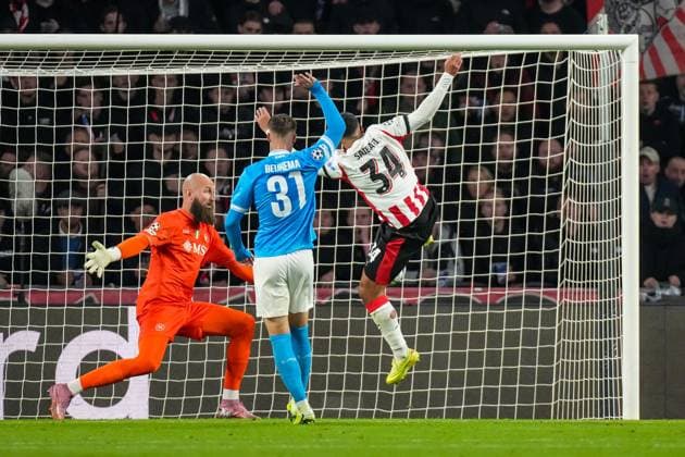2025-10-21 PSV v SSC Napoli - UEFA Champions League 2025 26 League Phase MD3 EINDHOVEN, NETHERLANDS - OCTOBER 21: Ismael Saibari of PSV scoring the first goal which was later ruled out for offside during the UEFA Champions League 2025 26 League Phase MD3 match between PSV and SSC Napoli at Philips Stadion on October 21, 2025 in Eindhoven, Netherlands. Eindhoven Philips Stadion Netherlands Content not available for redistribution in The Netherlands directly or indirectly through any third parties. Copyright: xJorisxVerwijstx