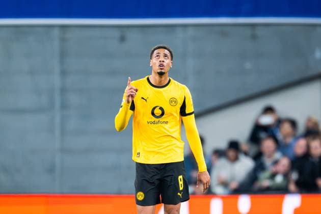 21.10.2025 - Fußball, 2025 2026, Champions League, 3. Spieltag, FC Kopenhagen - Borussia Dortmund: Felix Nmecha (Dortmund) jubelt nach seinem Tor zum 0:1