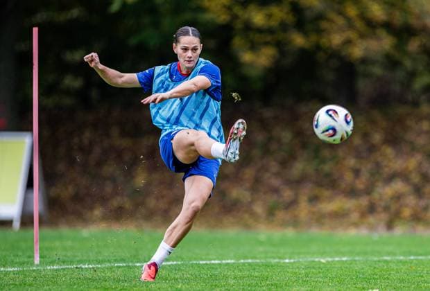 Leipzigs Giovanna Hoffmann. Training RB Leipzig Frauen am 8. Oktober 2025. Sportschule Egidius Braun Abtnaundorf, Leipzig. Training RB Leipzig Frauen