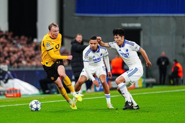 Maximilian Beier (Borussia Dortmund, 14), Gabriel Pereira (FC Kopenhagen, 05), Junnosuke Suzuki (FC Kopenhagen, 20) DEN, FC Kopenhagen vs. Borussia Dortmund, Fussball, UEFA Champions League, Spieltag 3, Spielzeit 2025 2026, 21.10.2025 DEN, FC Kopenhagen vs. Borussia Dortmund, Fussball, UEFA Champions League, Spieltag 3, Spielzeit 2025 2026, 21.10.2025 Kopenhagen Copyright: xEibner-Pressefoto MarcelxvonxFehrnx EP_MFN