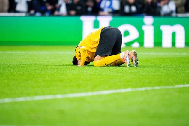 21.10.2025 - Fußball, 2025 2026, Champions League, 3. Spieltag, FC Kopenhagen - Borussia Dortmund: Ramy Bensebaini (Dortmund) jubelt nach seinem Tor zum 1:2