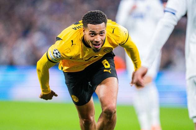 21.10.2025 - Fußball, 2025 2026, Champions League, 3. Spieltag, FC Kopenhagen - Borussia Dortmund: Felix Nmecha (Dortmund) jubelt nach seinem Tor zum 1:3