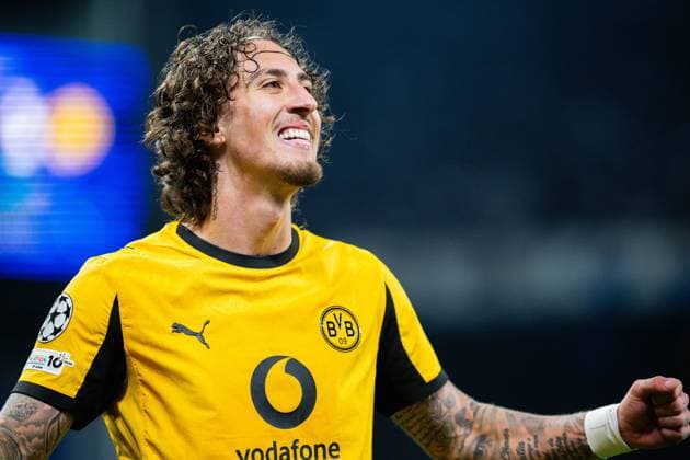 21.10.2025 - Fußball, 2025 2026, Champions League, 3. Spieltag, FC Kopenhagen - Borussia Dortmund: Fabio Silva (Dortmund) jubelt nach seinem Tor zum 1:4