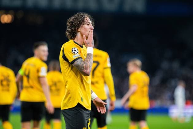 21.10.2025 - Fußball, 2025 2026, Champions League, 3. Spieltag, FC Kopenhagen - Borussia Dortmund: Fabio Silva (Dortmund) jubelt nach seinem Tor zum 1:4