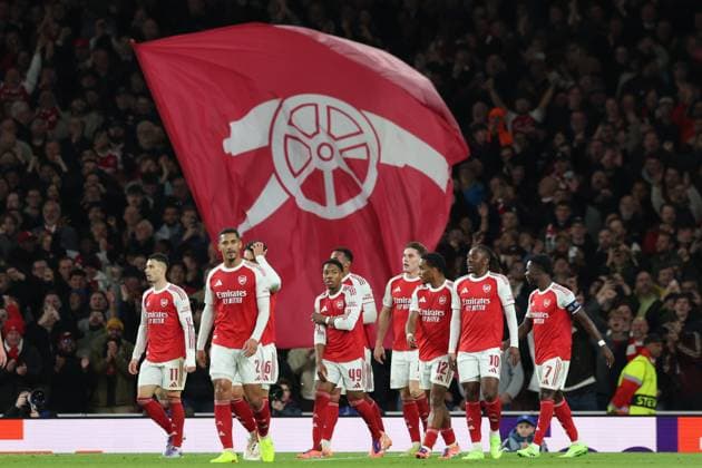 London, England, 21st October 2025. Viktor Gyokeres (3rd R) of Arsenal celebrates after scoring to make it 4-0 during the Arsenal vs Atletico Madrid UEFA Champions League match at the Emirates Stadium, London. Picture credit should read: Kieran Cleeves Sportimage EDITORIAL USE ONLY. No use with unauthorised audio, video, data, fixture lists, club league logos or live services. Online in-match use limited to 120 images, no video emulation. No use in betting, games or single club league player publications. SPI_058_KC_Arsenal_v_Atletico_Madrid SPI-4228-0059