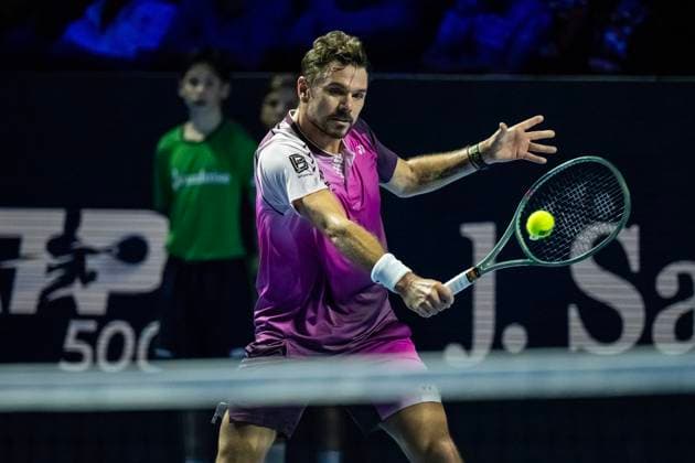 21st October 2025; St. Jakobshalle, Basel, Switzerland; 2025 ATP, Tennis Herren Swiss Indoor Tennis Day 3; Stan Wawrinka (SUI) in action during the match against Miomir Kecmanovic (SRB) in the first round  DavidxEmm